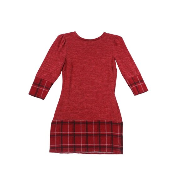 Ryan Michelle Red Plaid Trim Sweater Dress Polyester Rayon Spandex Size PM - Picture 8 of 12